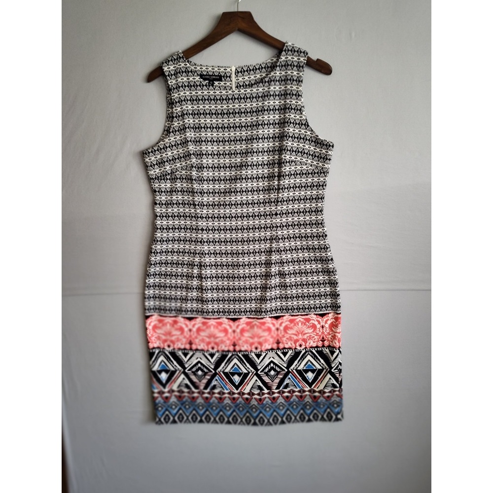 Mario Serrani Italy Womens Geometric Tribal Print‎ Sheath Dress Black Coral 12